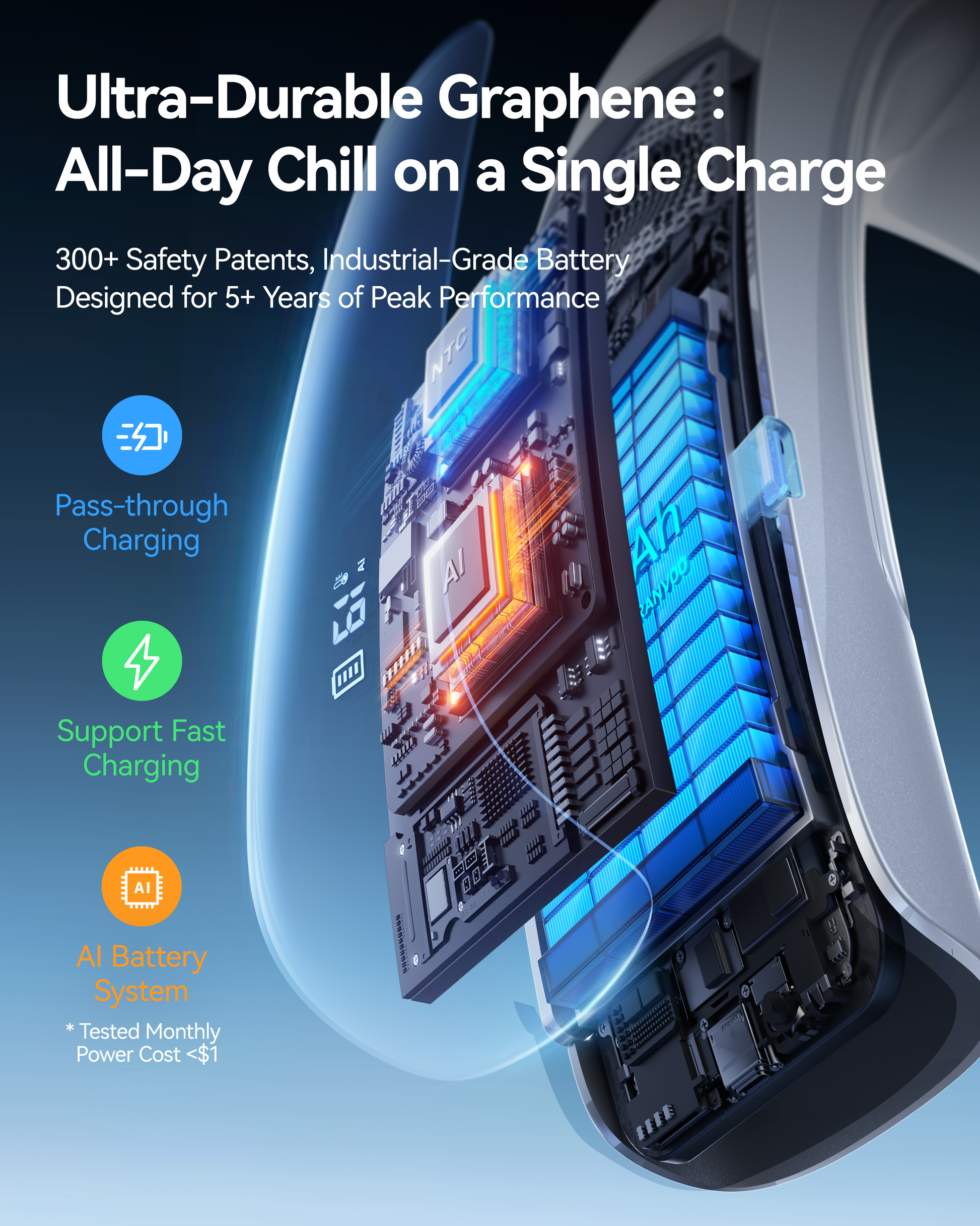AICE Lite Max portable neck air conditioner with ultra-durable graphene battery, all-day chill on a single charge, fast charging support